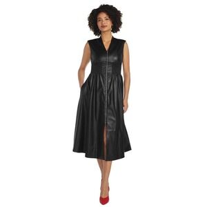 Masseys® Faux Leather Zip Front Cinch Waist Midi Dress Black XL New In Packaging